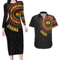 Personalised Ghana Couples Matching Long Sleeve Bodycon Dress and Hawaiian Shirt African Tribal Mix Kente Patterns