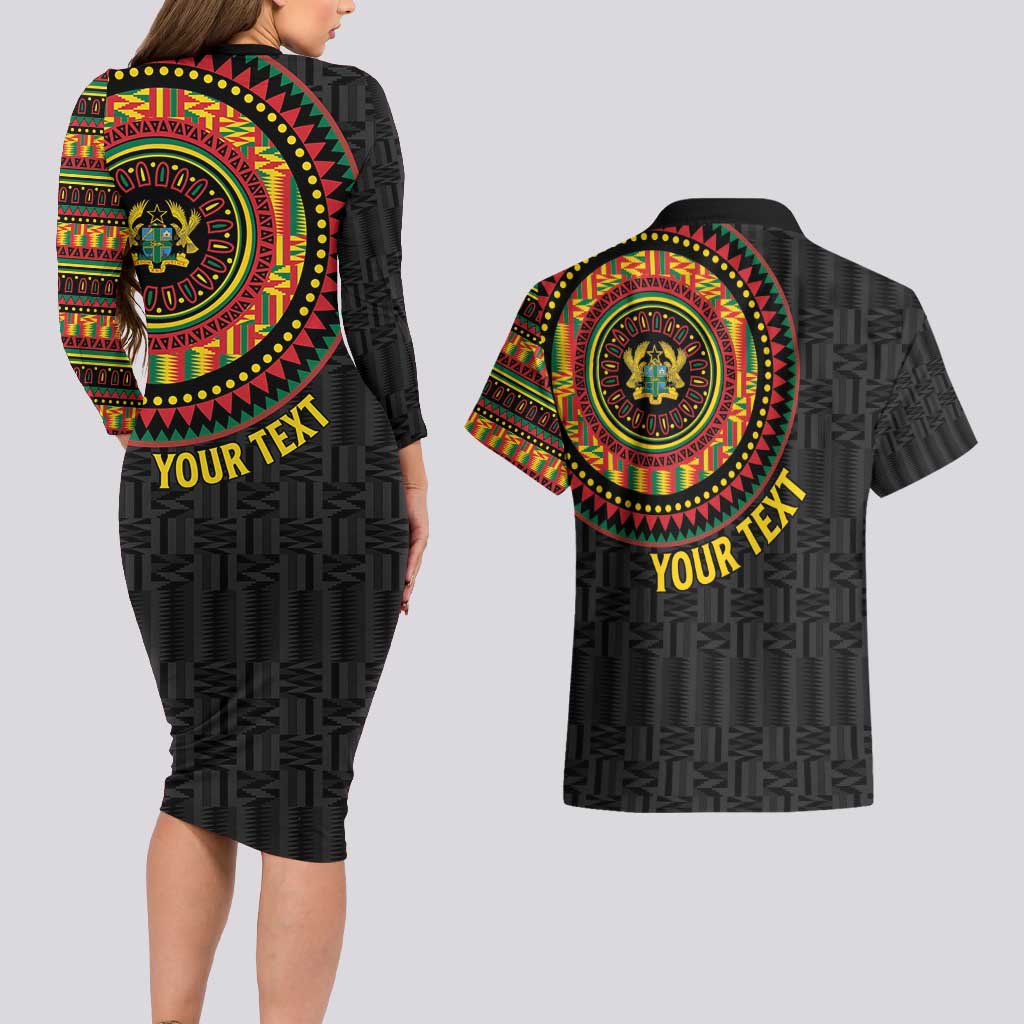 Personalised Ghana Couples Matching Long Sleeve Bodycon Dress and Hawaiian Shirt African Tribal Mix Kente Patterns