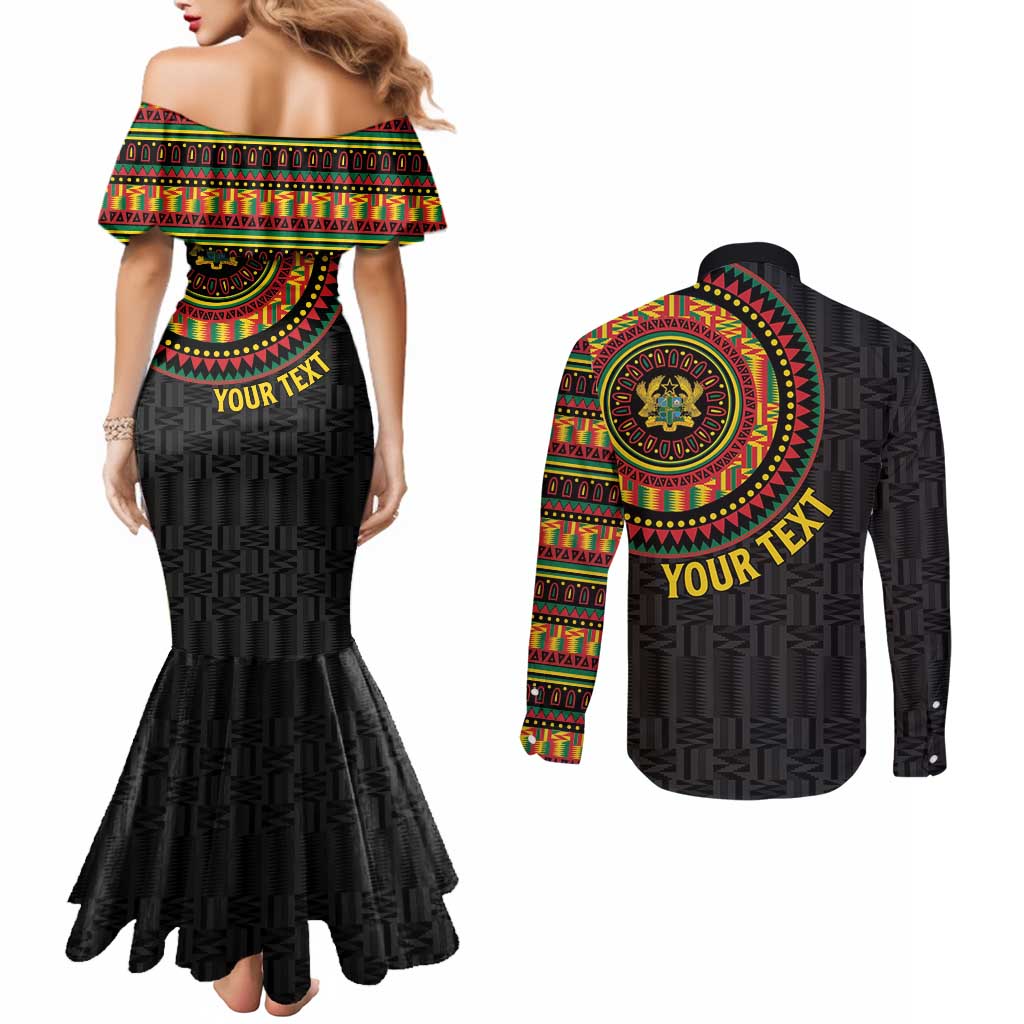 Personalised Ghana Couples Matching Mermaid Dress and Long Sleeve Button Shirt African Tribal Mix Kente Patterns