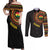 Personalised Ghana Couples Matching Off Shoulder Maxi Dress and Long Sleeve Button Shirt African Tribal Mix Kente Patterns