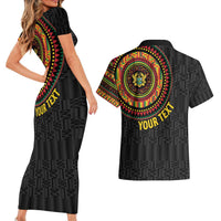Personalised Ghana Couples Matching Short Sleeve Bodycon Dress and Hawaiian Shirt African Tribal Mix Kente Patterns