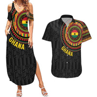 Personalised Ghana Couples Matching Summer Maxi Dress and Hawaiian Shirt African Tribal Mix Kente Patterns