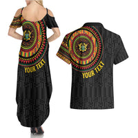 Personalised Ghana Couples Matching Summer Maxi Dress and Hawaiian Shirt African Tribal Mix Kente Patterns