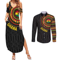 Personalised Ghana Couples Matching Summer Maxi Dress and Long Sleeve Button Shirt African Tribal Mix Kente Patterns