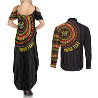 Personalised Ghana Couples Matching Summer Maxi Dress and Long Sleeve Button Shirt African Tribal Mix Kente Patterns