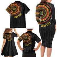 Personalised Ghana Family Matching Long Sleeve Bodycon Dress and Hawaiian Shirt African Tribal Mix Kente Patterns