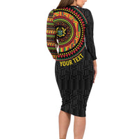 Personalised Ghana Family Matching Long Sleeve Bodycon Dress and Hawaiian Shirt African Tribal Mix Kente Patterns