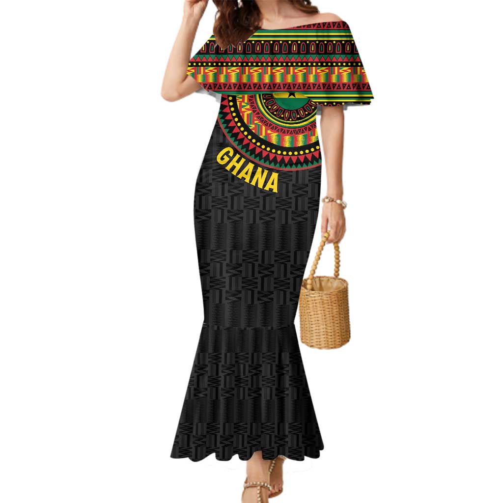 Personalised Ghana Family Matching Mermaid Dress and Hawaiian Shirt African Tribal Mix Kente Patterns