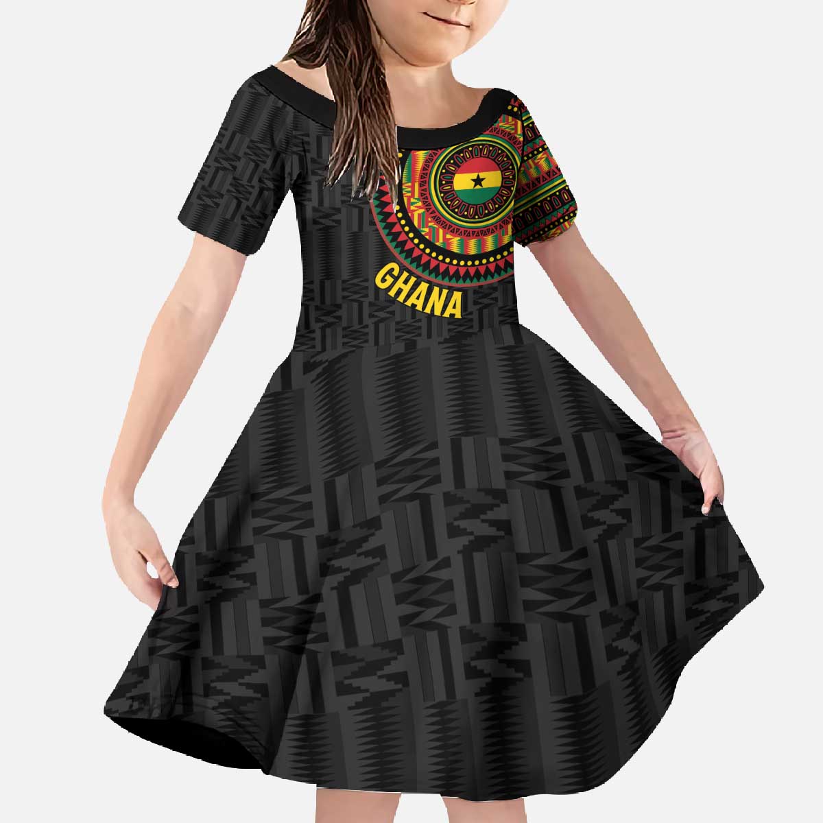 Personalised Ghana Family Matching Off The Shoulder Long Sleeve Dress and Hawaiian Shirt African Tribal Mix Kente Patterns