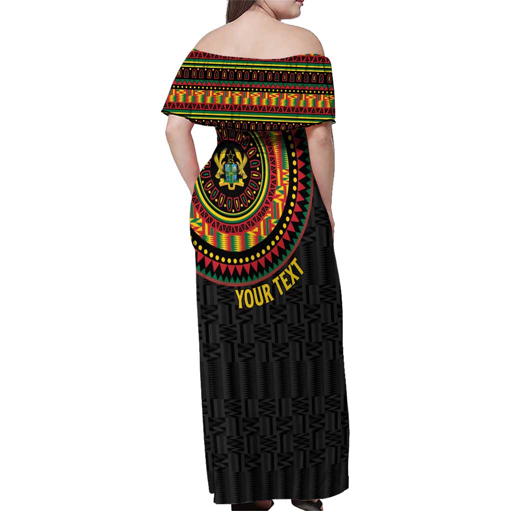 Personalised Ghana Family Matching Off Shoulder Maxi Dress and Hawaiian Shirt African Tribal Mix Kente Patterns