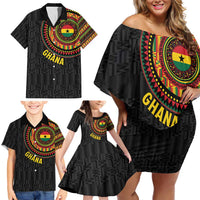 Personalised Ghana Family Matching Off Shoulder Short Dress and Hawaiian Shirt African Tribal Mix Kente Patterns