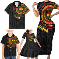 Personalised Ghana Family Matching Short Sleeve Bodycon Dress and Hawaiian Shirt African Tribal Mix Kente Patterns