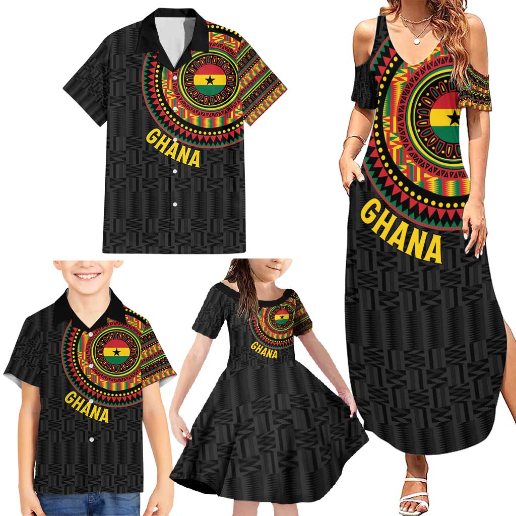 Personalised Ghana Family Matching Summer Maxi Dress and Hawaiian Shirt African Tribal Mix Kente Patterns