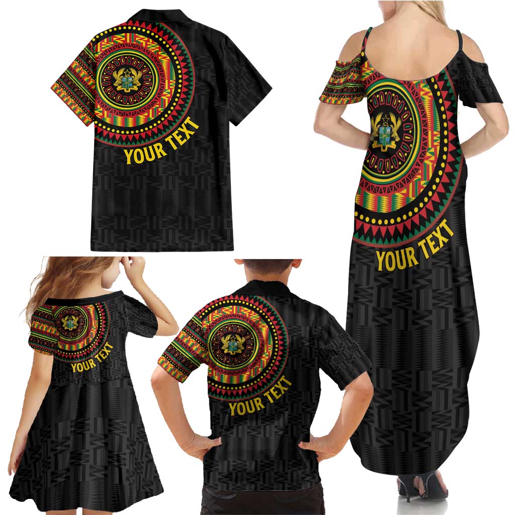 Personalised Ghana Family Matching Summer Maxi Dress and Hawaiian Shirt African Tribal Mix Kente Patterns
