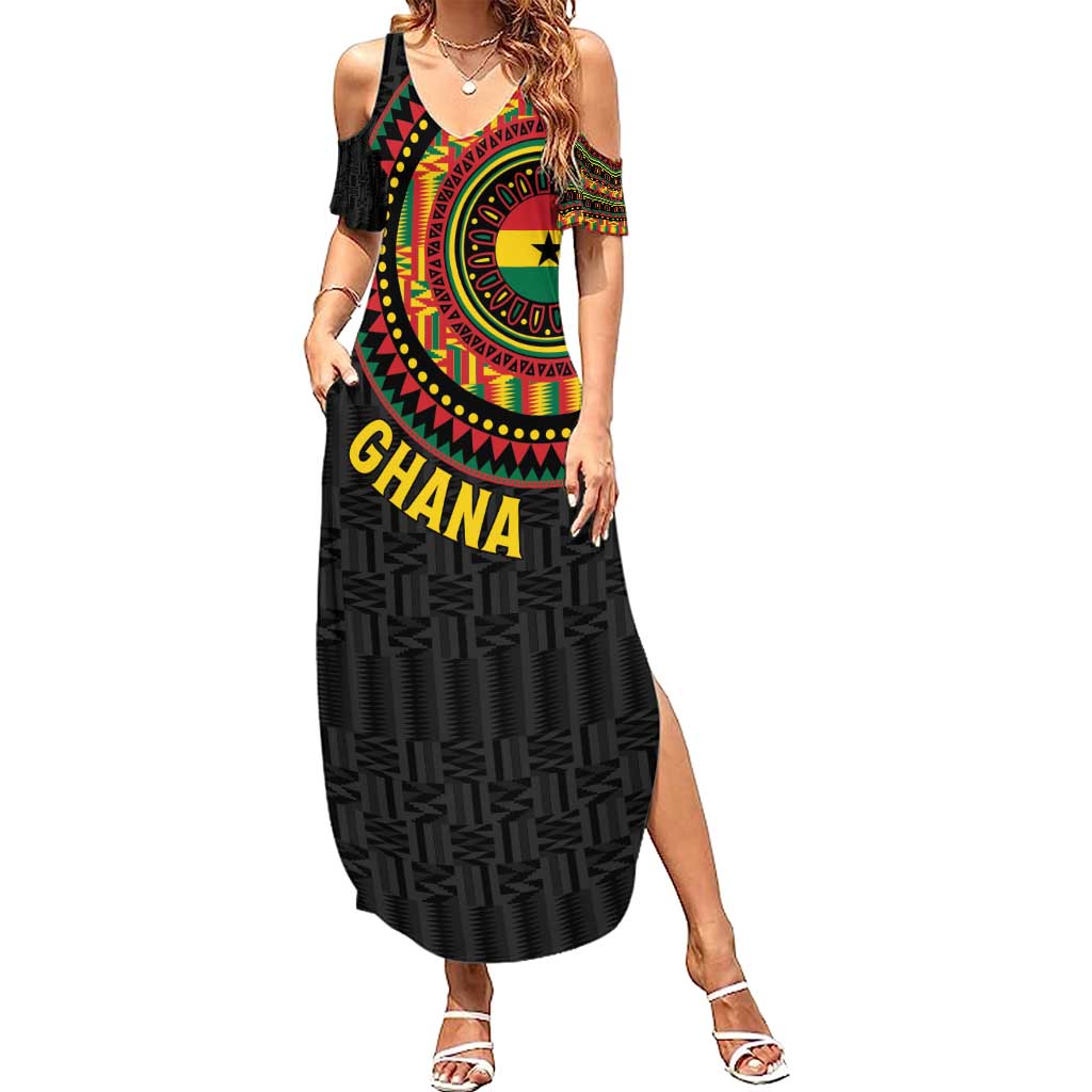 Personalised Ghana Family Matching Summer Maxi Dress and Hawaiian Shirt African Tribal Mix Kente Patterns