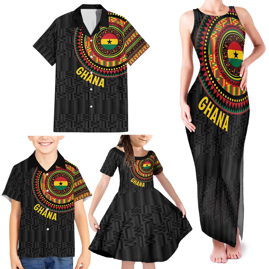 Personalised Ghana Family Matching Tank Maxi Dress and Hawaiian Shirt African Tribal Mix Kente Patterns