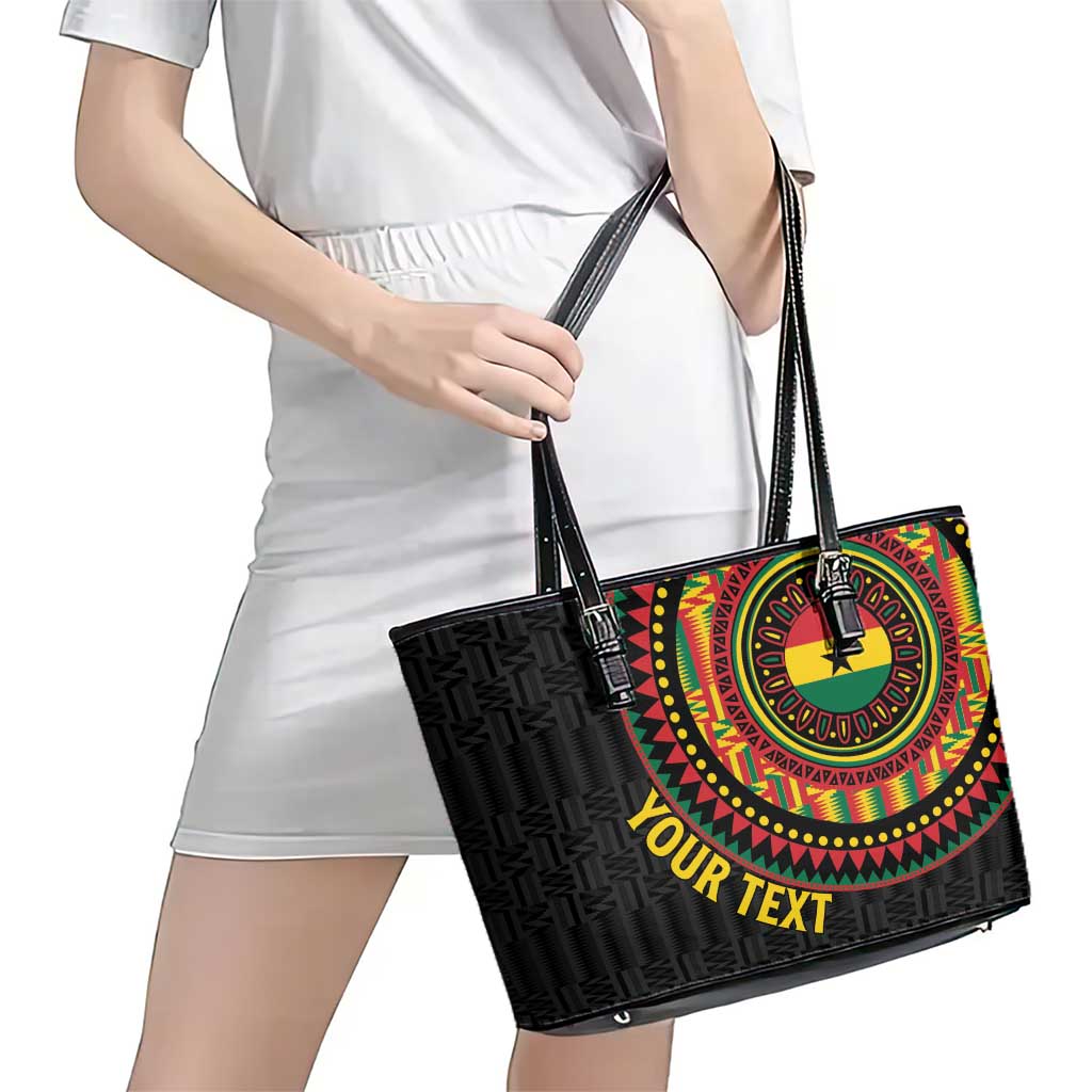 Personalised Ghana Leather Tote Bag African Tribal Mix Kente Patterns