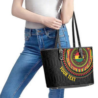 Personalised Ghana Leather Tote Bag African Tribal Mix Kente Patterns