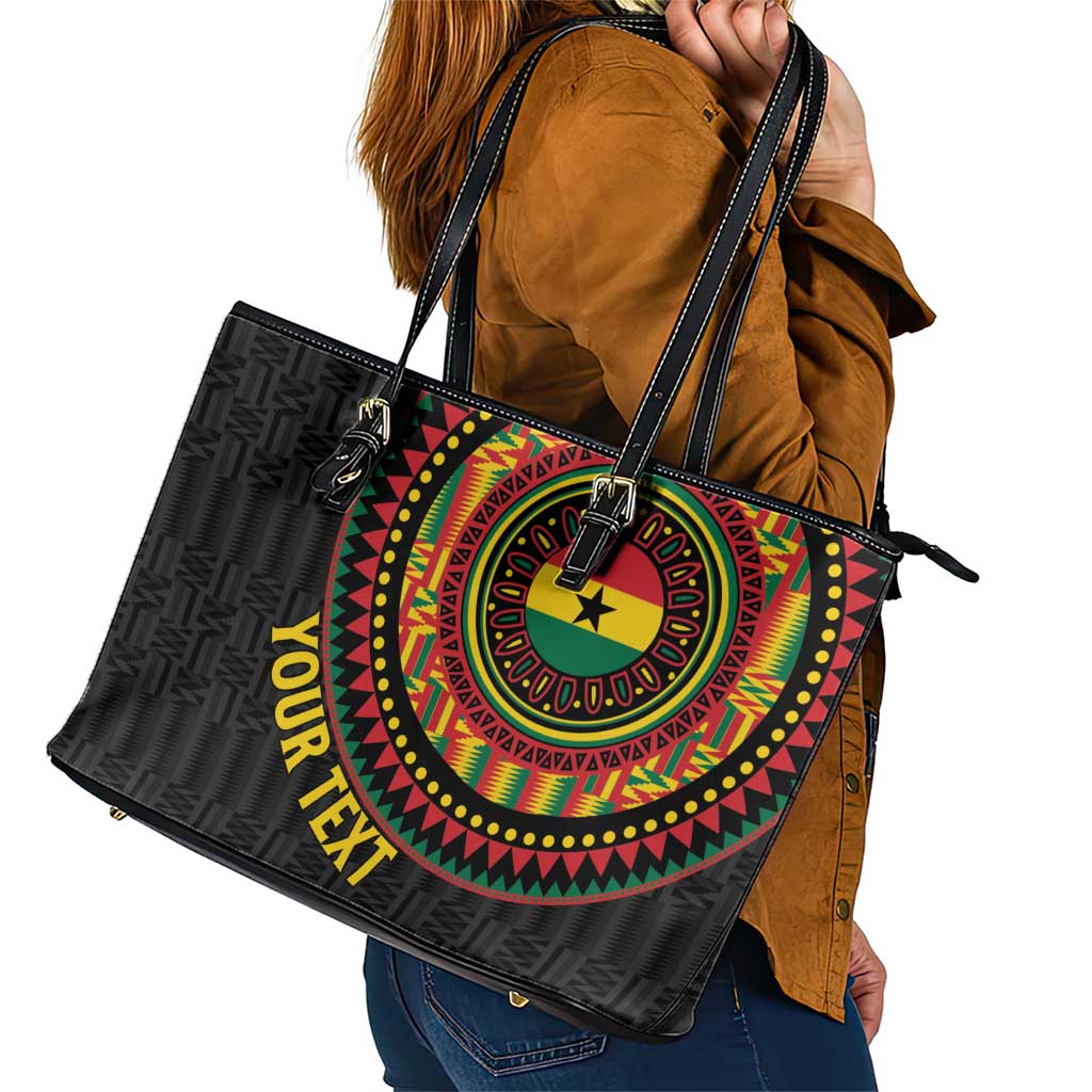 Personalised Ghana Leather Tote Bag African Tribal Mix Kente Patterns