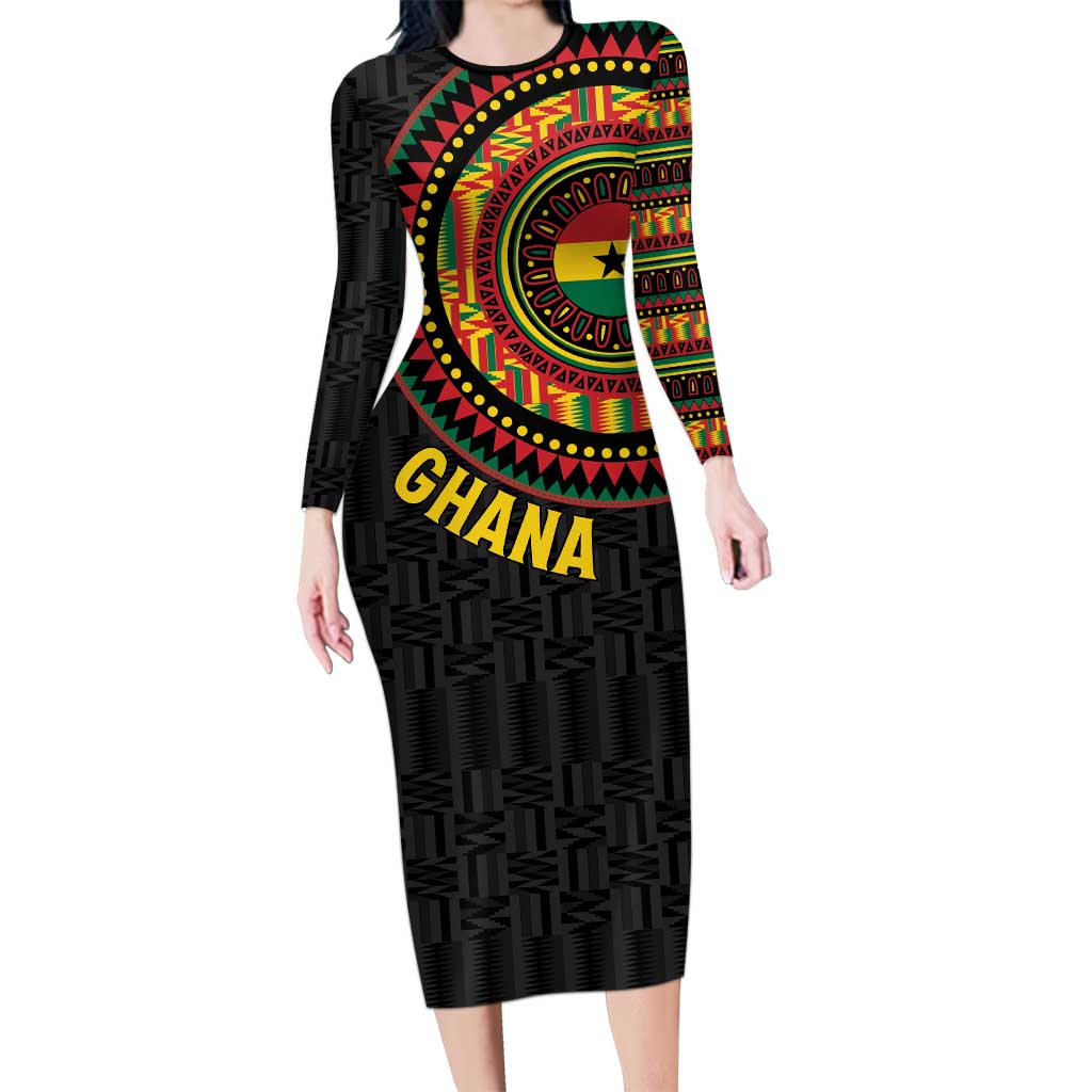 Personalised Ghana Long Sleeve Bodycon Dress African Tribal Mix Kente Patterns
