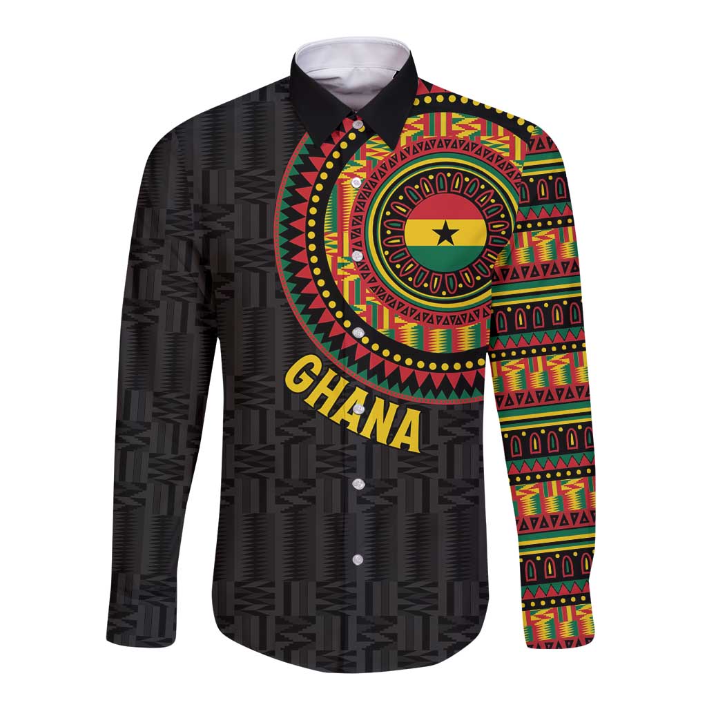 Personalised Ghana Long Sleeve Button Shirt African Tribal Mix Kente Patterns