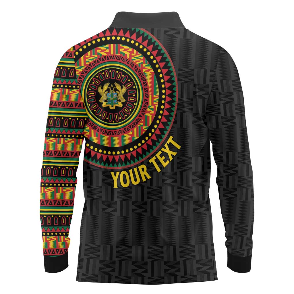Personalised Ghana Long Sleeve Polo Shirt African Tribal Mix Kente Patterns