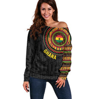 Personalised Ghana Off Shoulder Sweater African Tribal Mix Kente Patterns