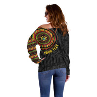 Personalised Ghana Off Shoulder Sweater African Tribal Mix Kente Patterns