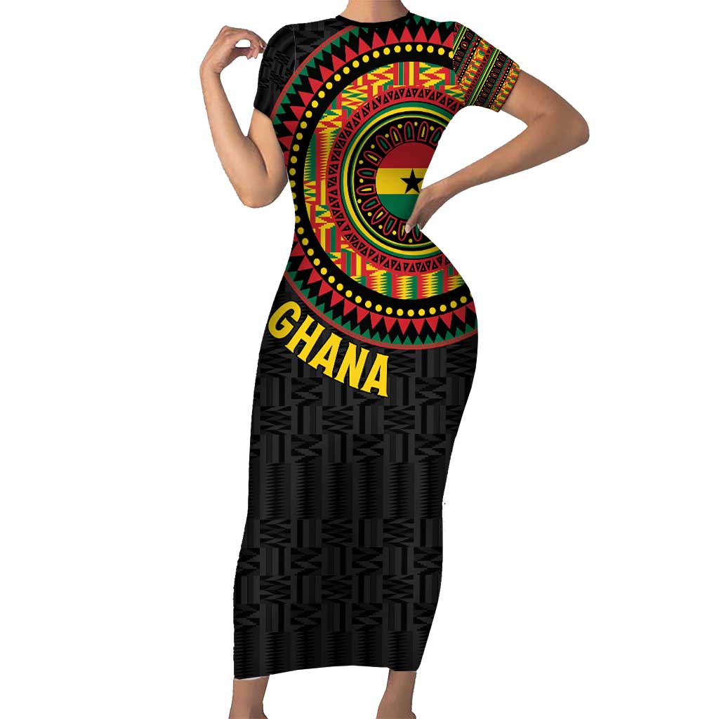 Personalised Ghana Short Sleeve Bodycon Dress African Tribal Mix Kente Patterns