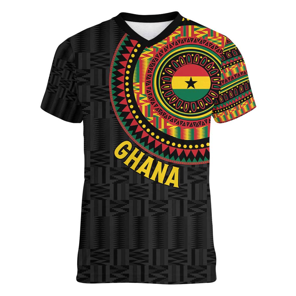Personalised Ghana Women V-Neck T-Shirt African Tribal Mix Kente Patterns