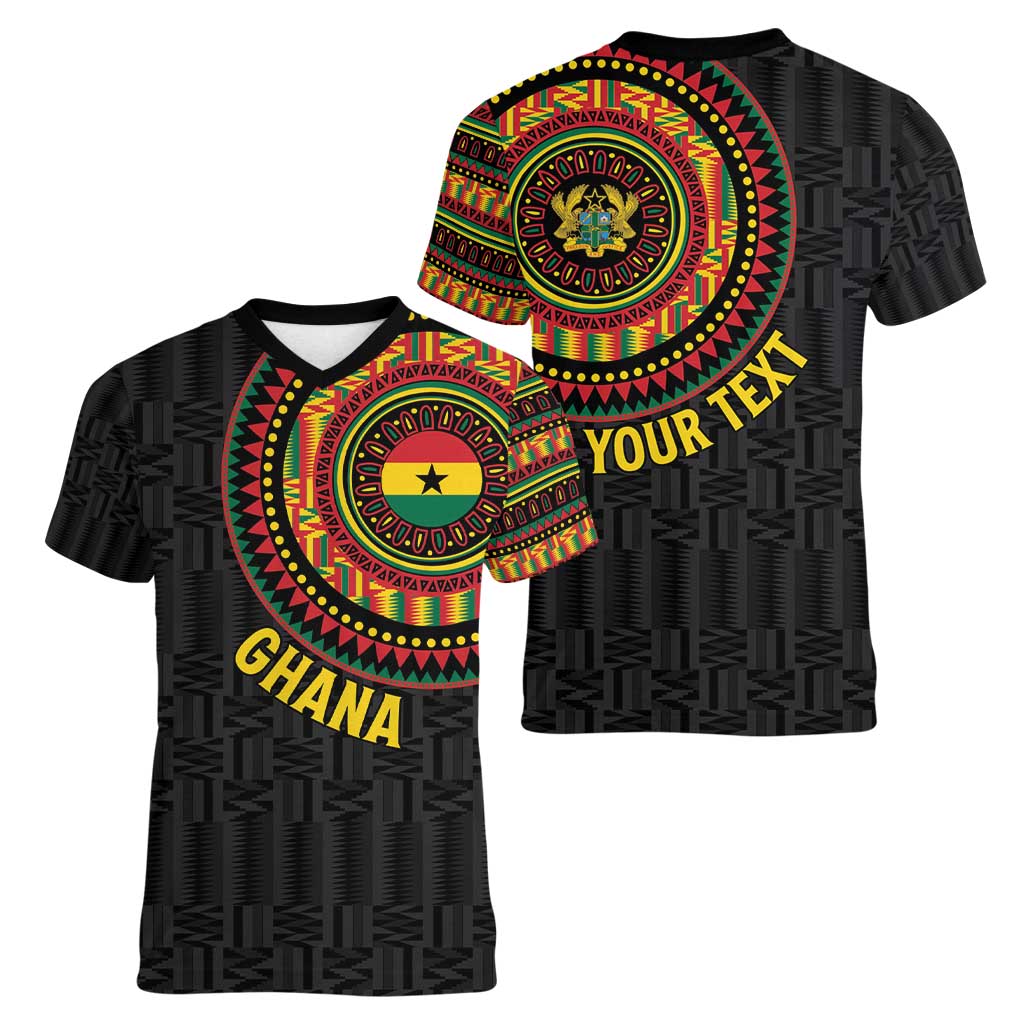 Personalised Ghana Women V-Neck T-Shirt African Tribal Mix Kente Patterns