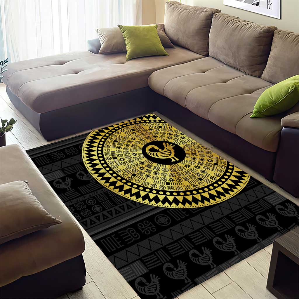 Sankofa Bird Area Rug Adinkra Symbols - Gold Version