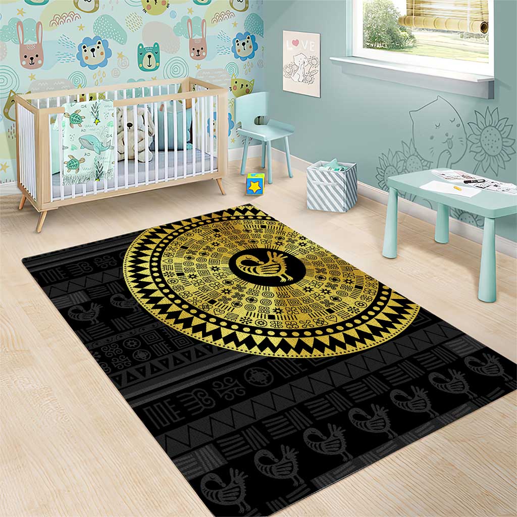 Sankofa Bird Area Rug Adinkra Symbols - Gold Version