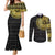 Sankofa Bird Couples Matching Mermaid Dress and Long Sleeve Button Shirt Adinkra Symbols - Gold Version