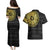 Sankofa Bird Couples Matching Puletasi and Hawaiian Shirt Adinkra Symbols - Gold Version