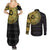 Sankofa Bird Couples Matching Summer Maxi Dress and Long Sleeve Button Shirt Adinkra Symbols - Gold Version