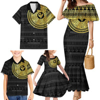 Sankofa Bird Family Matching Mermaid Dress and Hawaiian Shirt Adinkra Symbols - Gold Version