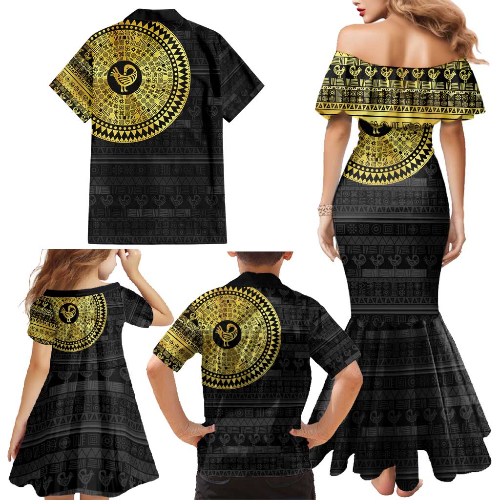 Sankofa Bird Family Matching Mermaid Dress and Hawaiian Shirt Adinkra Symbols - Gold Version