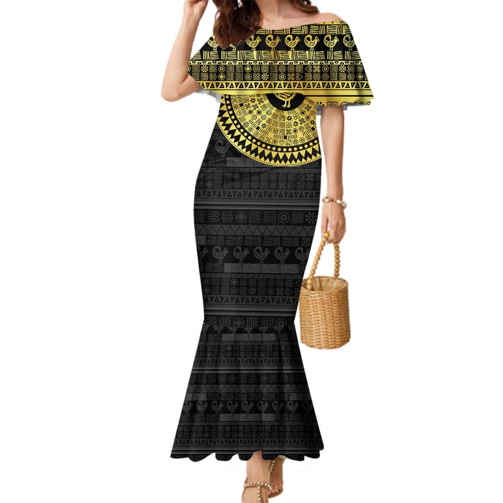 Sankofa Bird Family Matching Mermaid Dress and Hawaiian Shirt Adinkra Symbols - Gold Version