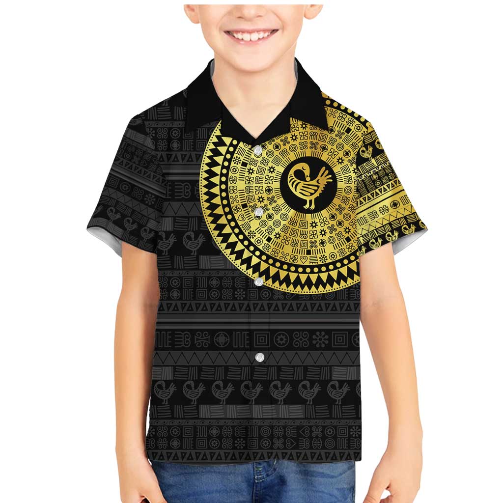 Sankofa Bird Family Matching Mermaid Dress and Hawaiian Shirt Adinkra Symbols - Gold Version