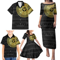Sankofa Bird Family Matching Puletasi and Hawaiian Shirt Adinkra Symbols - Gold Version