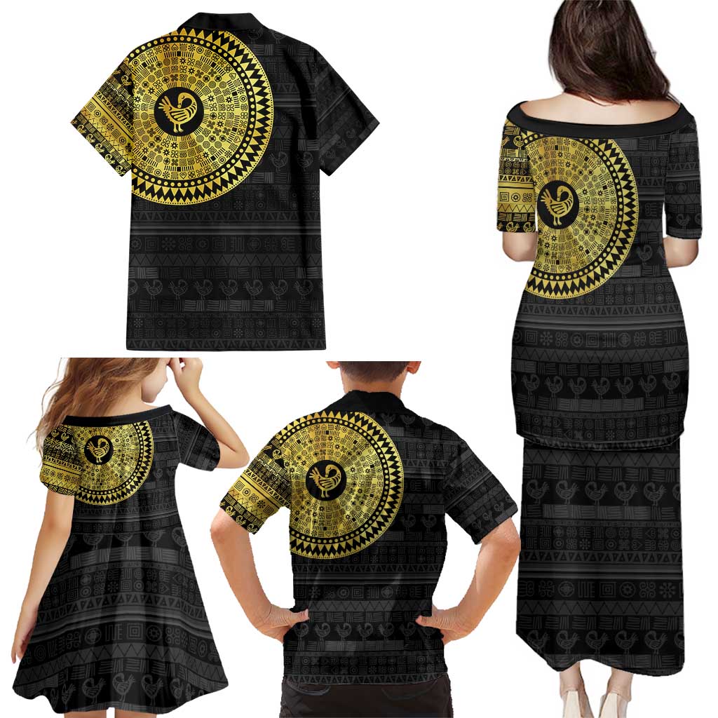 Sankofa Bird Family Matching Puletasi and Hawaiian Shirt Adinkra Symbols - Gold Version