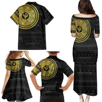 Sankofa Bird Family Matching Puletasi and Hawaiian Shirt Adinkra Symbols - Gold Version