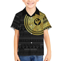 Sankofa Bird Family Matching Puletasi and Hawaiian Shirt Adinkra Symbols - Gold Version