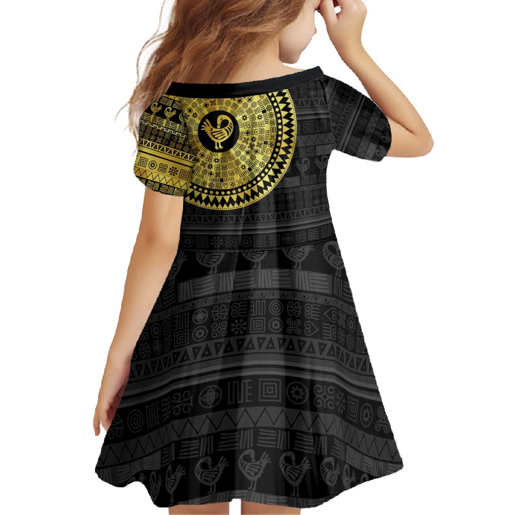 Sankofa Bird Family Matching Short Sleeve Bodycon Dress and Hawaiian Shirt Adinkra Symbols - Gold Version
