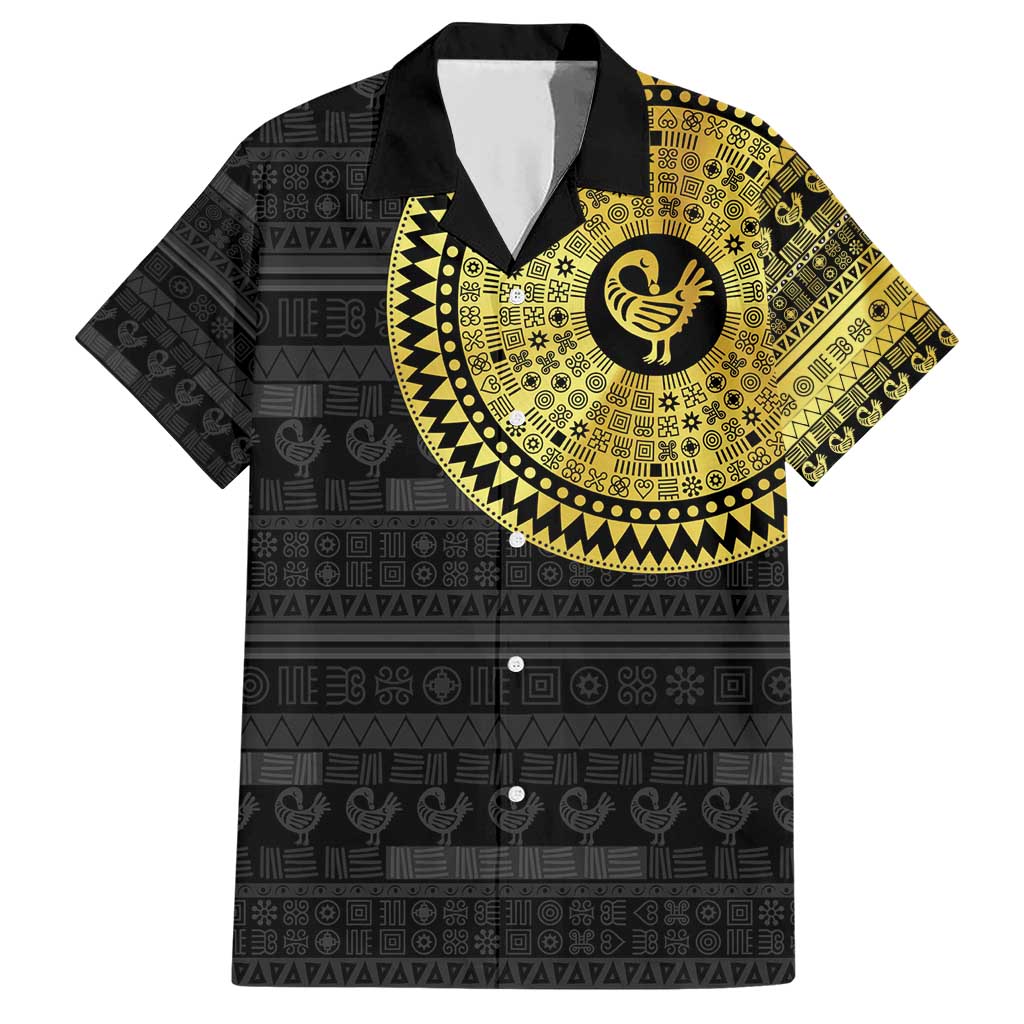 Sankofa Bird Family Matching Short Sleeve Bodycon Dress and Hawaiian Shirt Adinkra Symbols - Gold Version