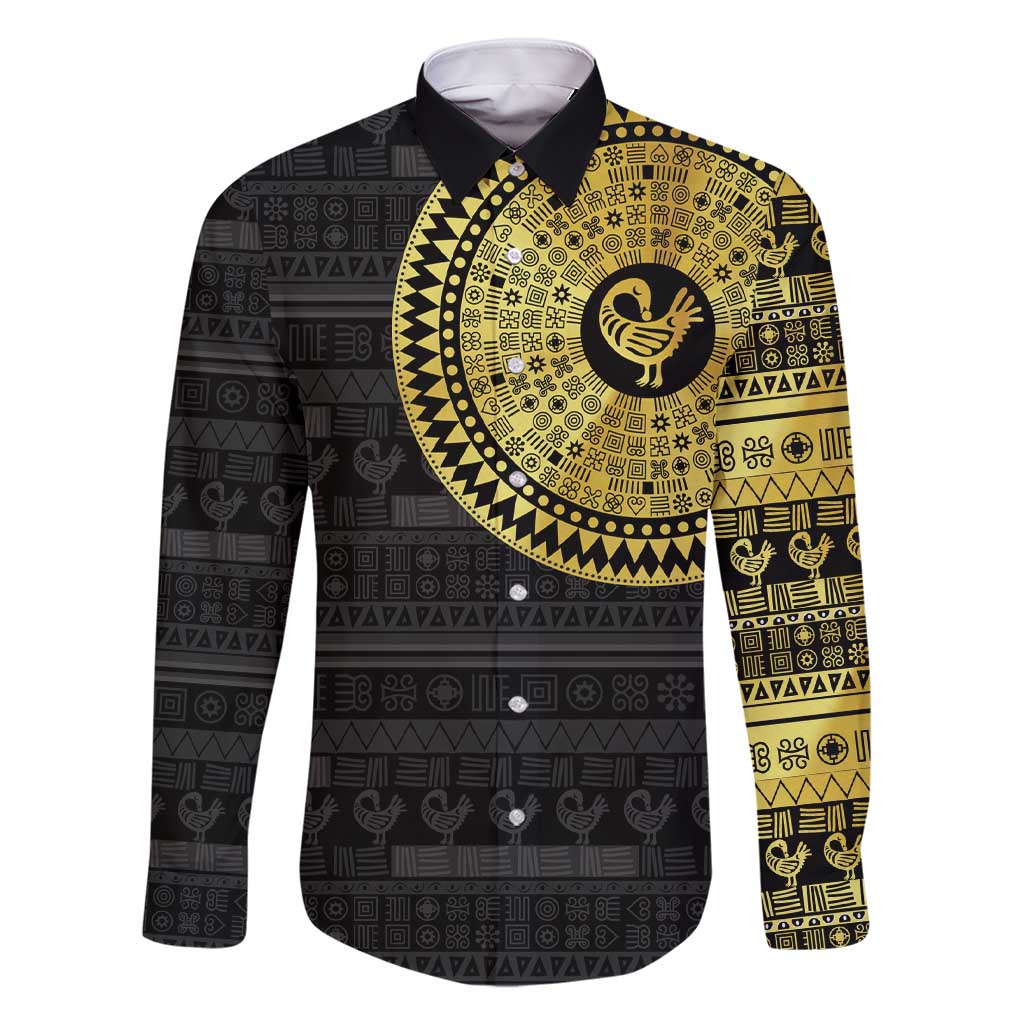 Sankofa Bird Family Matching Short Sleeve Bodycon Dress and Hawaiian Shirt Adinkra Symbols - Gold Version