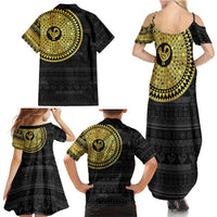 Sankofa Bird Family Matching Summer Maxi Dress and Hawaiian Shirt Adinkra Symbols - Gold Version