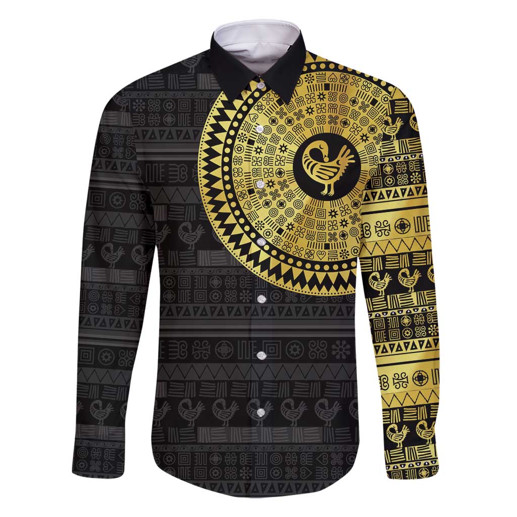 Sankofa Bird Family Matching Summer Maxi Dress and Hawaiian Shirt Adinkra Symbols - Gold Version