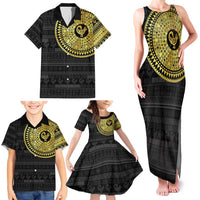 Sankofa Bird Family Matching Tank Maxi Dress and Hawaiian Shirt Adinkra Symbols - Gold Version